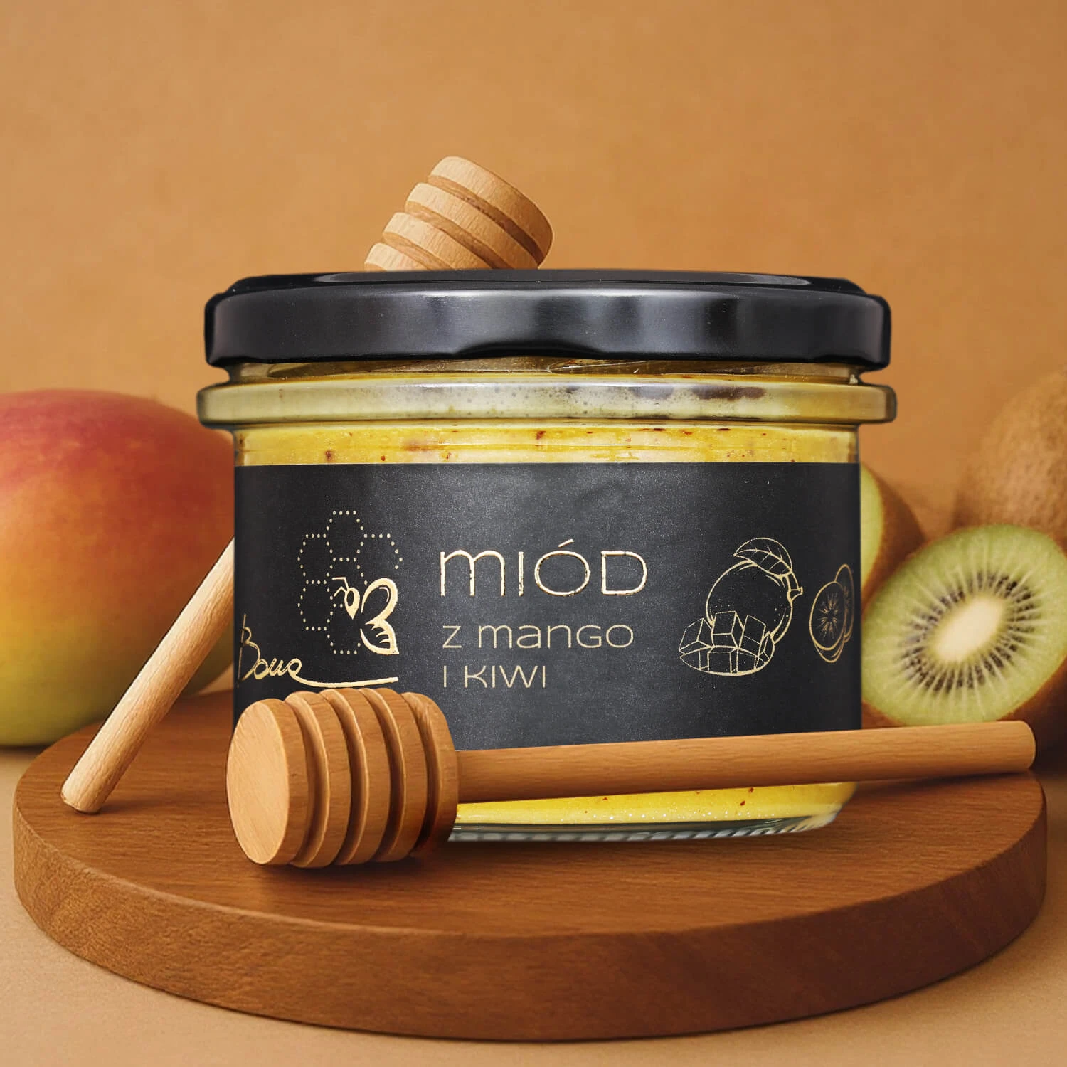Zdjęcie dużego słoika miodu z mango i kiwi Bona