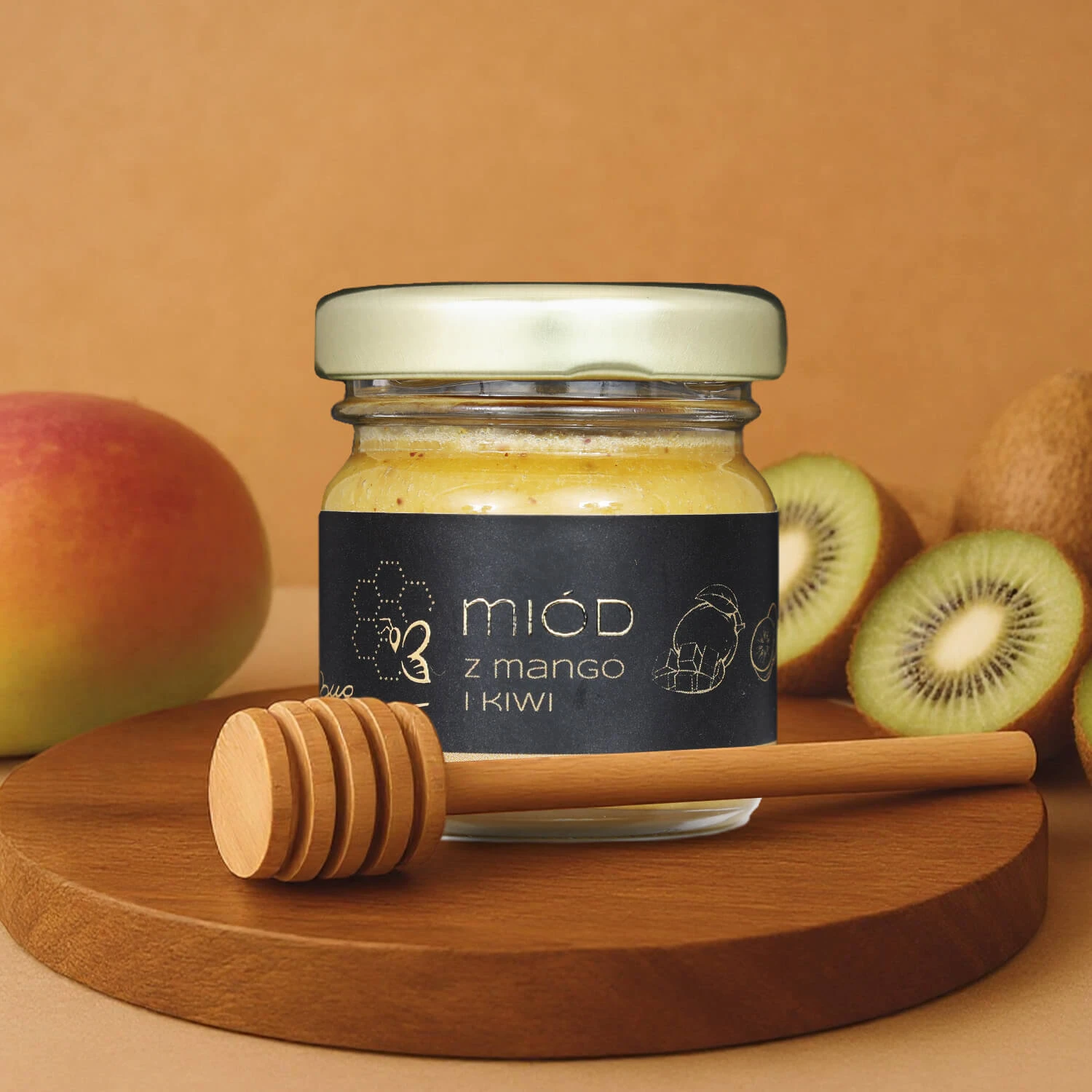 Zdjęcie małego słoika miodu z mango i kiwi Bona