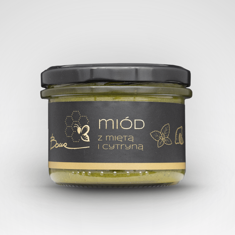 zdjęcie dużego słoika miodu z mietą i cytryna Bona Miody Kremowane